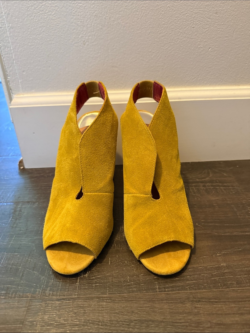 River Island Mustard Yellow Suede Peep-Toe Heels